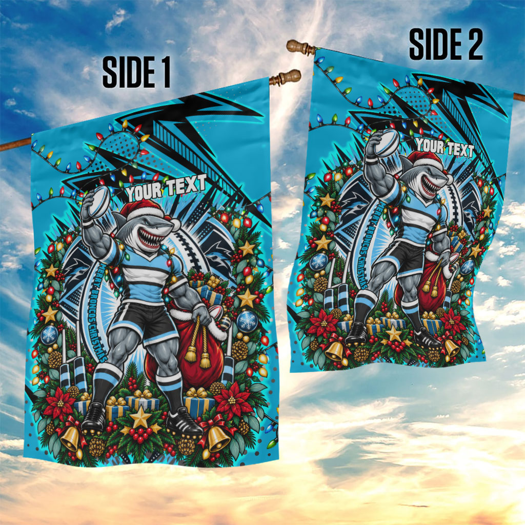 Personalized Cronulla Sutherland Sharks Rugby Christmas Garden Flag Holiday Mascot Graphic Art Festive Lights Bow