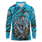 Personalized Cronulla Sutherland Sharks Rugby Christmas Long Sleeve Polo Shirt Holiday Mascot Graphic Art Festive Lights Bow