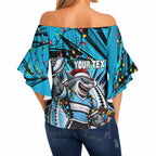 Personalized Cronulla Sutherland Sharks Rugby Christmas Off Shoulder Wrap Waist Top Holiday Mascot Graphic Art Festive Lights Bow