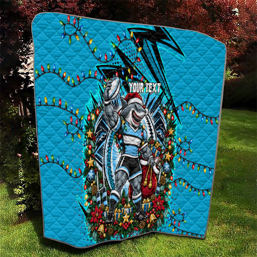 Personalized Cronulla Sutherland Sharks Rugby Christmas Quilt Holiday Mascot Graphic Art Festive Lights Bow