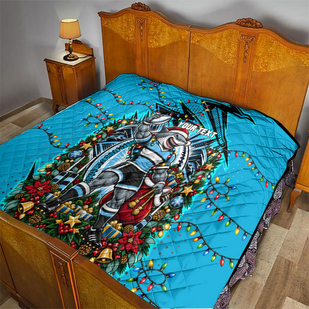 Personalized Cronulla Sutherland Sharks Rugby Christmas Quilt Holiday Mascot Graphic Art Festive Lights Bow