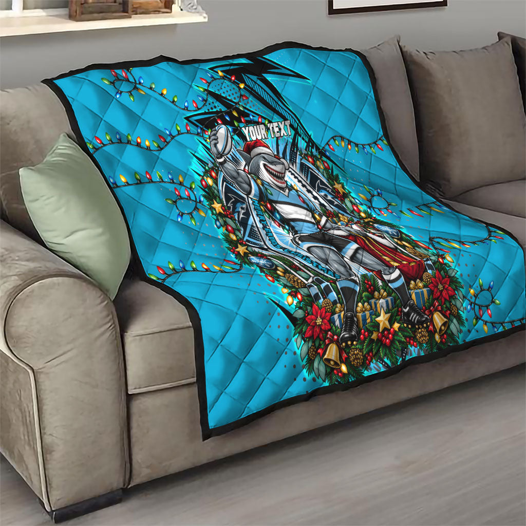 Personalized Cronulla Sutherland Sharks Rugby Christmas Quilt Holiday Mascot Graphic Art Festive Lights Bow