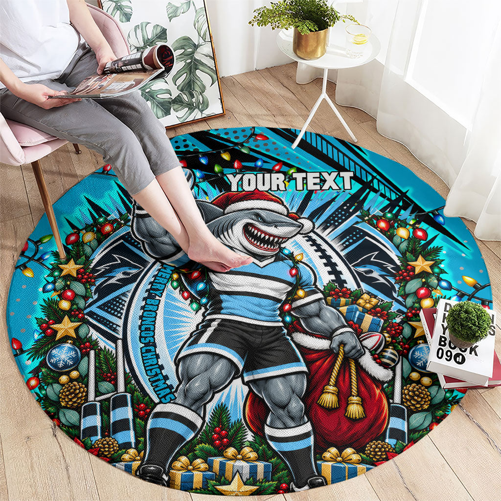 Personalized Cronulla Sutherland Sharks Rugby Christmas Round Carpet Holiday Mascot Graphic Art Festive Lights Bow