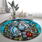 Personalized Cronulla Sutherland Sharks Rugby Christmas Round Carpet Holiday Mascot Graphic Art Festive Lights Bow