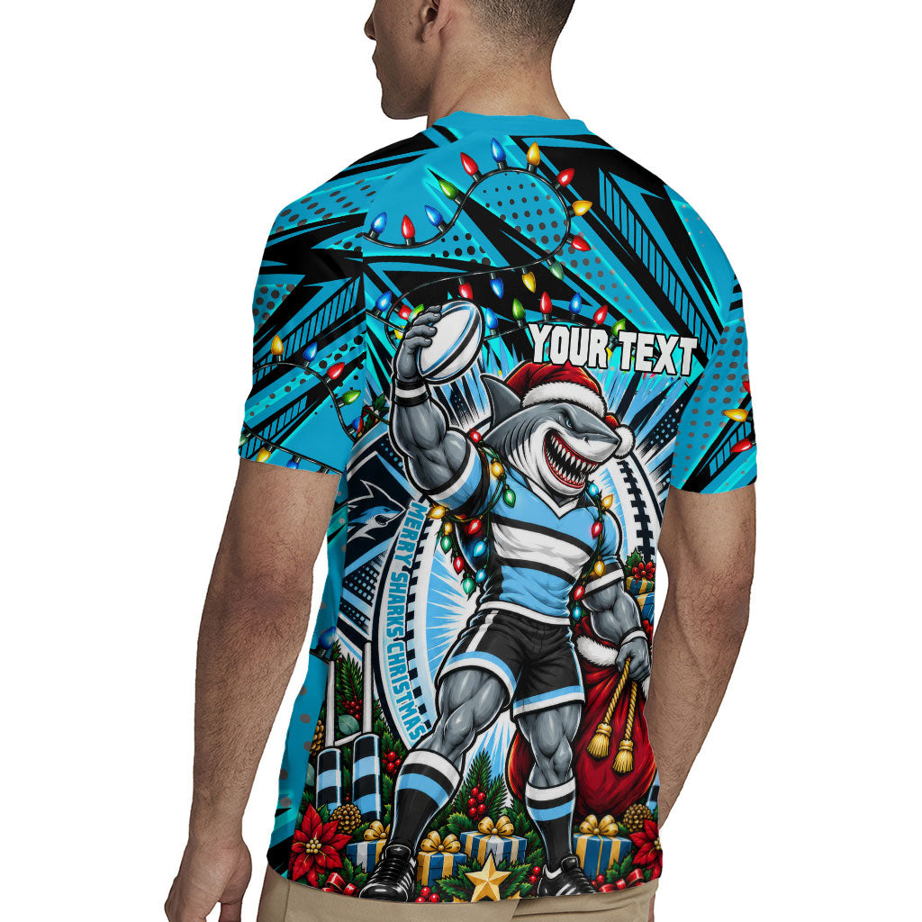 Personalized Cronulla Sutherland Sharks Rugby Christmas Rugby Jersey Holiday Mascot Graphic Art Festive Lights Bow