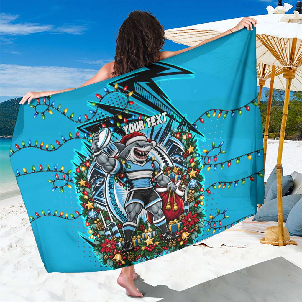 Personalized Cronulla Sutherland Sharks Rugby Christmas Sarong Holiday Mascot Graphic Art Festive Lights Bow