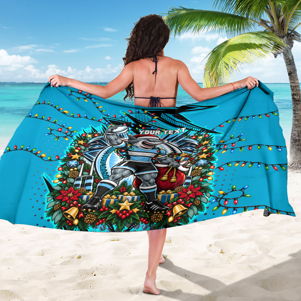 Personalized Cronulla Sutherland Sharks Rugby Christmas Sarong Holiday Mascot Graphic Art Festive Lights Bow