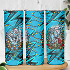Personalized Cronulla Sutherland Sharks Rugby Christmas Skinny Tumbler Holiday Mascot Graphic Art Festive Lights Bow