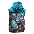 Personalized Cronulla Sutherland Sharks Rugby Christmas Sleeveless Hoodie Holiday Mascot Graphic Art Festive Lights Bow
