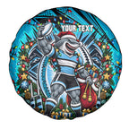 Personalized Cronulla Sutherland Sharks Rugby Christmas Spare Tire Cover Holiday Mascot Graphic Art Festive Lights Bow