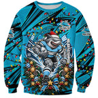 Personalized Cronulla Sutherland Sharks Rugby Christmas Sweatshirt Holiday Mascot Graphic Art Festive Lights Bow