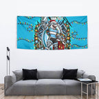 Personalized Cronulla Sutherland Sharks Rugby Christmas Tapestry Holiday Mascot Graphic Art Festive Lights Bow