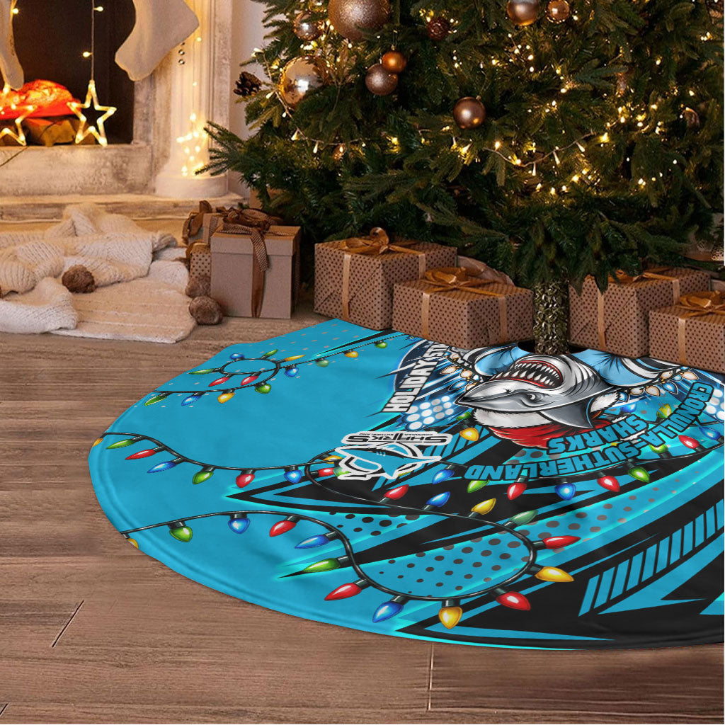 Cronulla Sutherland Sharks Rugby Christmas Tree Skirt Holiday Mascot Graphic Art Festive Lights Bow