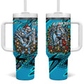Personalized Cronulla Sutherland Sharks Rugby Christmas Tumbler With Handle Holiday Mascot Graphic Art Festive Lights Bow