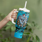 Personalized Cronulla Sutherland Sharks Rugby Christmas Tumbler With Handle Holiday Mascot Graphic Art Festive Lights Bow