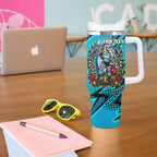 Personalized Cronulla Sutherland Sharks Rugby Christmas Tumbler With Handle Holiday Mascot Graphic Art Festive Lights Bow