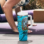Personalized Cronulla Sutherland Sharks Rugby Christmas Tumbler With Handle Holiday Mascot Graphic Art Festive Lights Bow