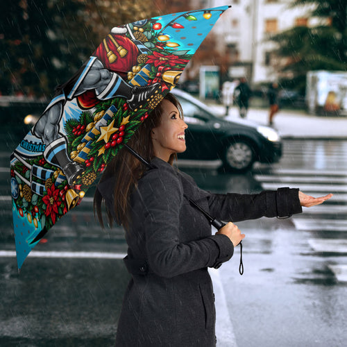 Personalized Cronulla Sutherland Sharks Rugby Christmas Umbrella Holiday Mascot Graphic Art Festive Lights Bow