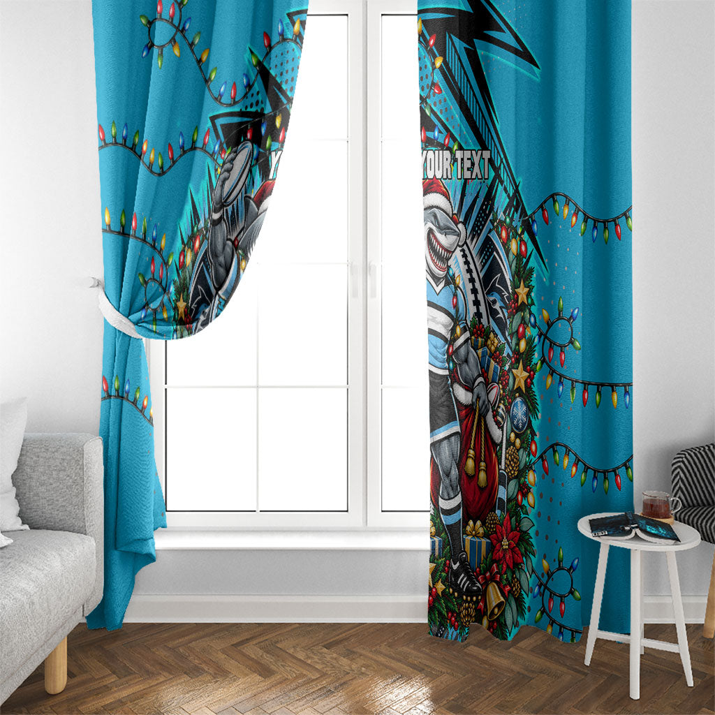 Personalized Cronulla Sutherland Sharks Rugby Christmas Window Curtain Holiday Mascot Graphic Art Festive Lights Bow
