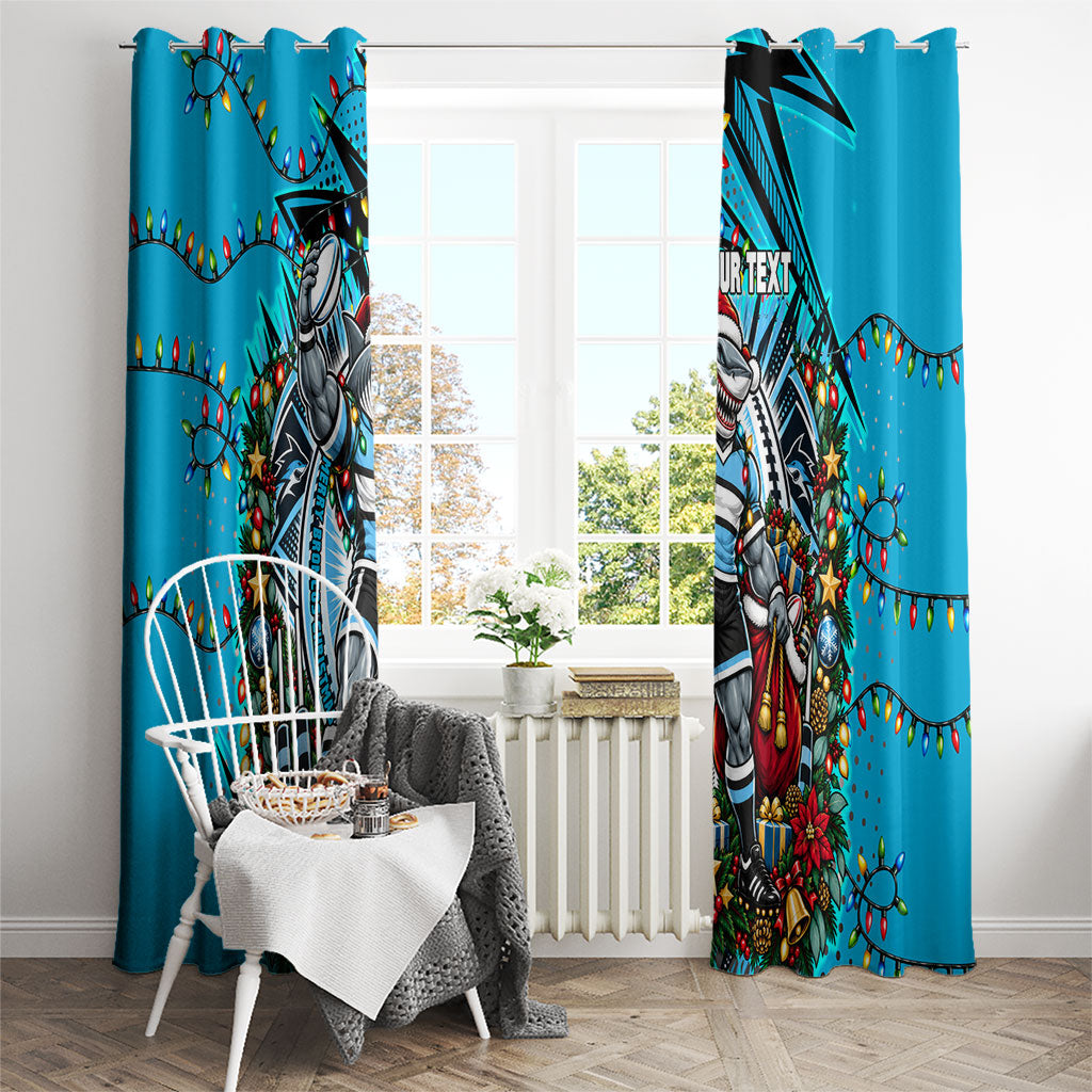 Personalized Cronulla Sutherland Sharks Rugby Christmas Window Curtain Holiday Mascot Graphic Art Festive Lights Bow