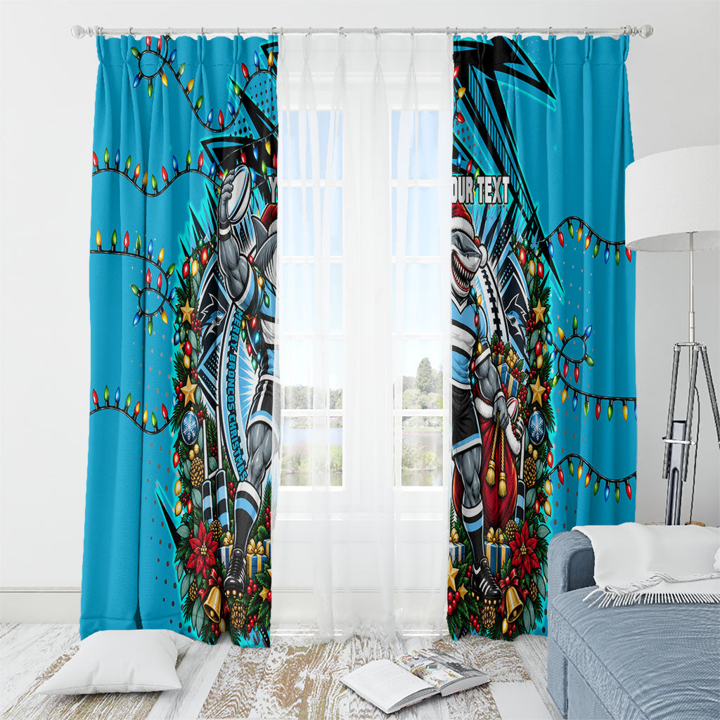 Personalized Cronulla Sutherland Sharks Rugby Christmas Window Curtain Holiday Mascot Graphic Art Festive Lights Bow