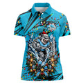 Personalized Cronulla Sutherland Sharks Rugby Christmas Women Polo Shirt Holiday Mascot Graphic Art Festive Lights Bow