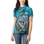 Personalized Cronulla Sutherland Sharks Rugby Christmas Women Polo Shirt Holiday Mascot Graphic Art Festive Lights Bow