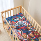 Personalized Newcastle Knights Rugby Christmas Baby Bed Cover Holiday Mascot Graphic Art Festive Lights Bow