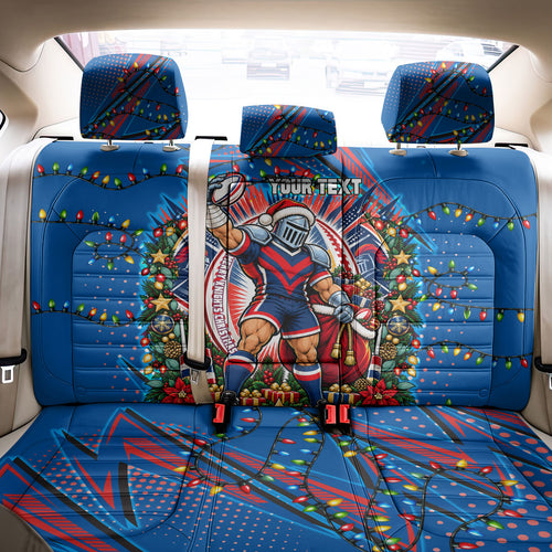 Personalized Newcastle Knights Rugby Christmas Back Car Seat Cover Holiday Mascot Graphic Art Festive Lights Bow