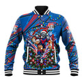 Personalized Newcastle Knights Rugby Christmas Baseball Jacket Holiday Mascot Graphic Art Festive Lights Bow