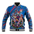 Personalized Newcastle Knights Rugby Christmas Baseball Jacket Holiday Mascot Graphic Art Festive Lights Bow
