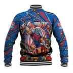 Personalized Newcastle Knights Rugby Christmas Baseball Jacket Holiday Mascot Graphic Art Festive Lights Bow