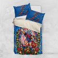 Personalized Newcastle Knights Rugby Christmas Bedding Set Holiday Mascot Graphic Art Festive Lights Bow