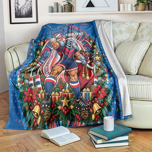 Personalized Newcastle Knights Rugby Christmas Blanket Holiday Mascot Graphic Art Festive Lights Bow