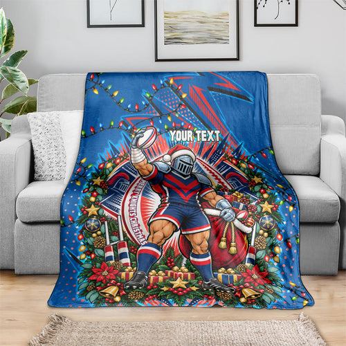 Personalized Newcastle Knights Rugby Christmas Blanket Holiday Mascot Graphic Art Festive Lights Bow