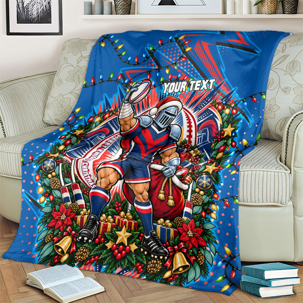 Personalized Newcastle Knights Rugby Christmas Blanket Holiday Mascot Graphic Art Festive Lights Bow