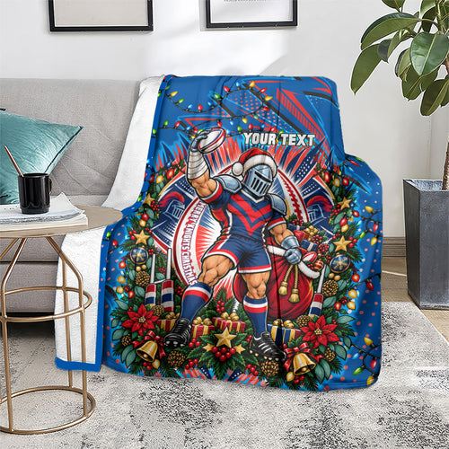 Personalized Newcastle Knights Rugby Christmas Blanket Holiday Mascot Graphic Art Festive Lights Bow