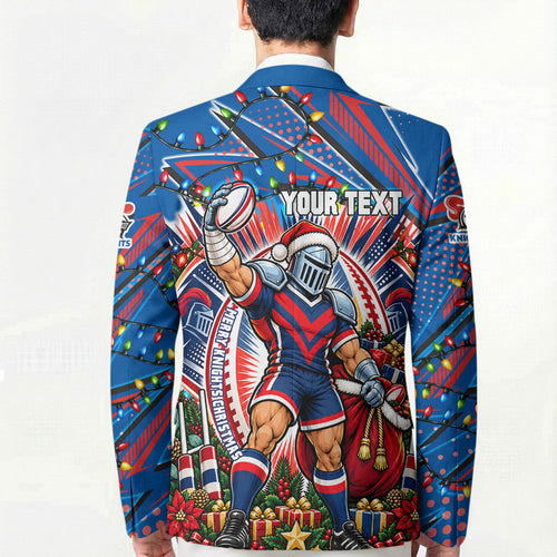 Personalized Newcastle Knights Rugby Christmas Blazer Holiday Mascot Graphic Art Festive Lights Bow