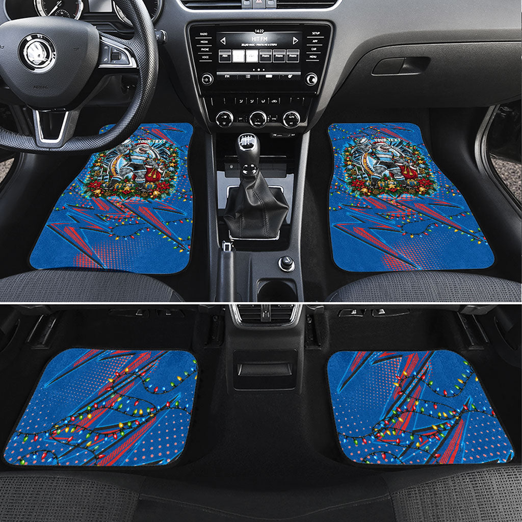 Personalized Newcastle Knights Rugby Christmas Car Mats Holiday Mascot Graphic Art Festive Lights Bow