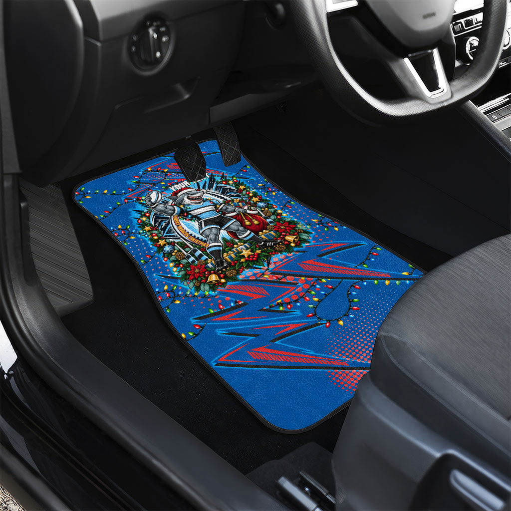 Personalized Newcastle Knights Rugby Christmas Car Mats Holiday Mascot Graphic Art Festive Lights Bow