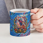 Personalized Newcastle Knights Rugby Christmas Ceramic Mug Holiday Mascot Graphic Art Festive Lights Bow
