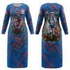Personalized Newcastle Knights Rugby Christmas Couples Matching Long Sleeve Bodycon Dress and Hawaiian Shirt Holiday Mascot Graphic Art Festive Lights Bow