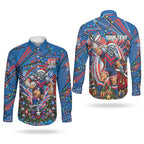 Personalized Newcastle Knights Rugby Christmas Couples Matching Puletasi and Long Sleeve Button Shirt Holiday Mascot Graphic Art Festive Lights Bow
