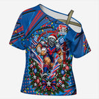 Personalized Newcastle Knights Rugby Christmas Cross Shoulder Shirt Holiday Mascot Graphic Art Festive Lights Bow