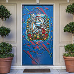 Personalized Newcastle Knights Rugby Christmas Door Cover Holiday Mascot Graphic Art Festive Lights Bow