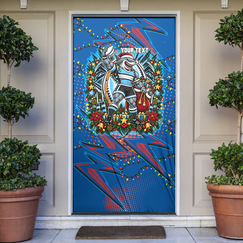 Personalized Newcastle Knights Rugby Christmas Door Cover Holiday Mascot Graphic Art Festive Lights Bow