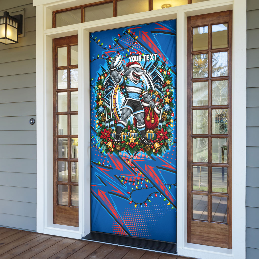 Personalized Newcastle Knights Rugby Christmas Door Cover Holiday Mascot Graphic Art Festive Lights Bow