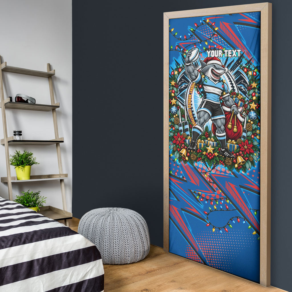Personalized Newcastle Knights Rugby Christmas Door Cover Holiday Mascot Graphic Art Festive Lights Bow