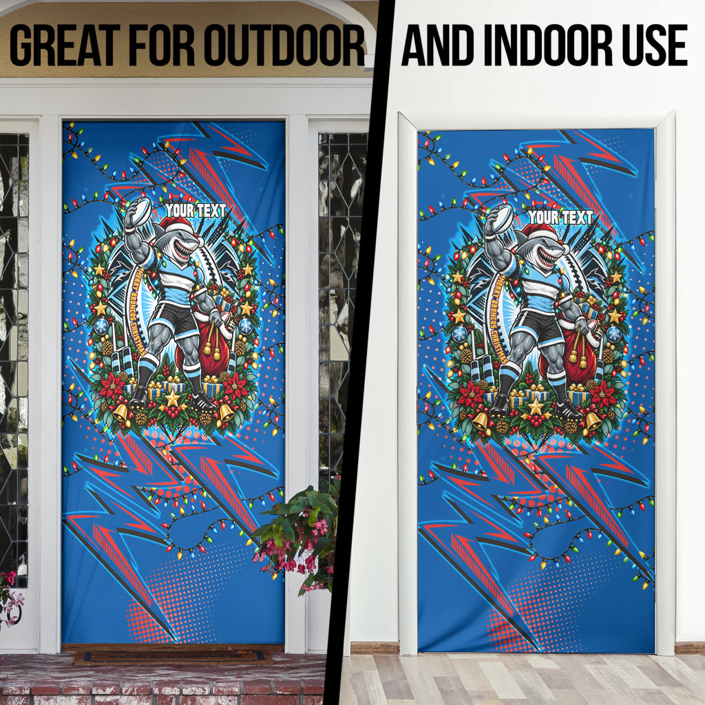 Personalized Newcastle Knights Rugby Christmas Door Cover Holiday Mascot Graphic Art Festive Lights Bow