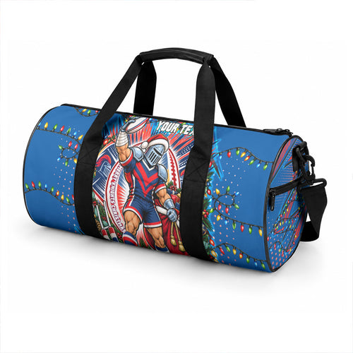 Personalized Newcastle Knights Rugby Christmas Duffle Bag Holiday Mascot Graphic Art Festive Lights Bow